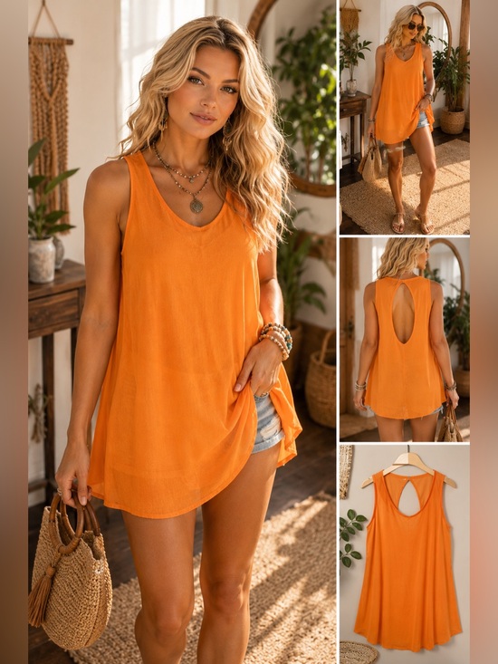 Urban Mangoz Tops - Brand New w/Tags 100% Silk Women’s Orange Sleeveless sheer Tunic Cover Up